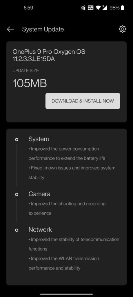 OnePlus 9 series second update