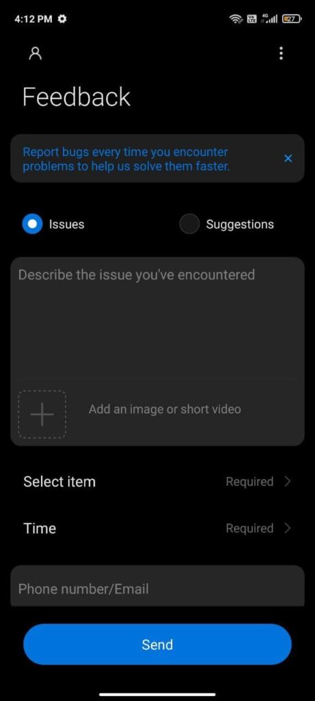 Select the "issue" option