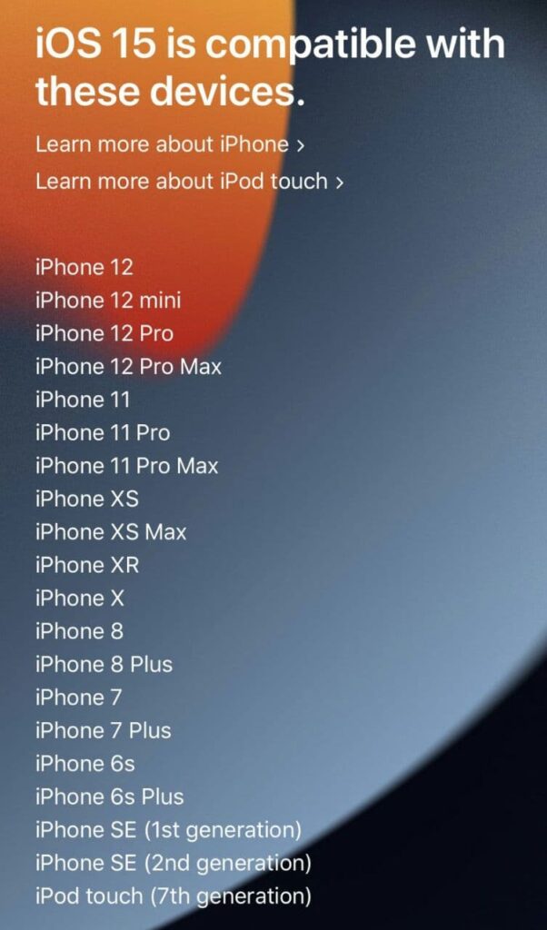 iOS 15 eligible device list