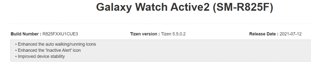 Galaxy Watch Active 2 TizenOS update