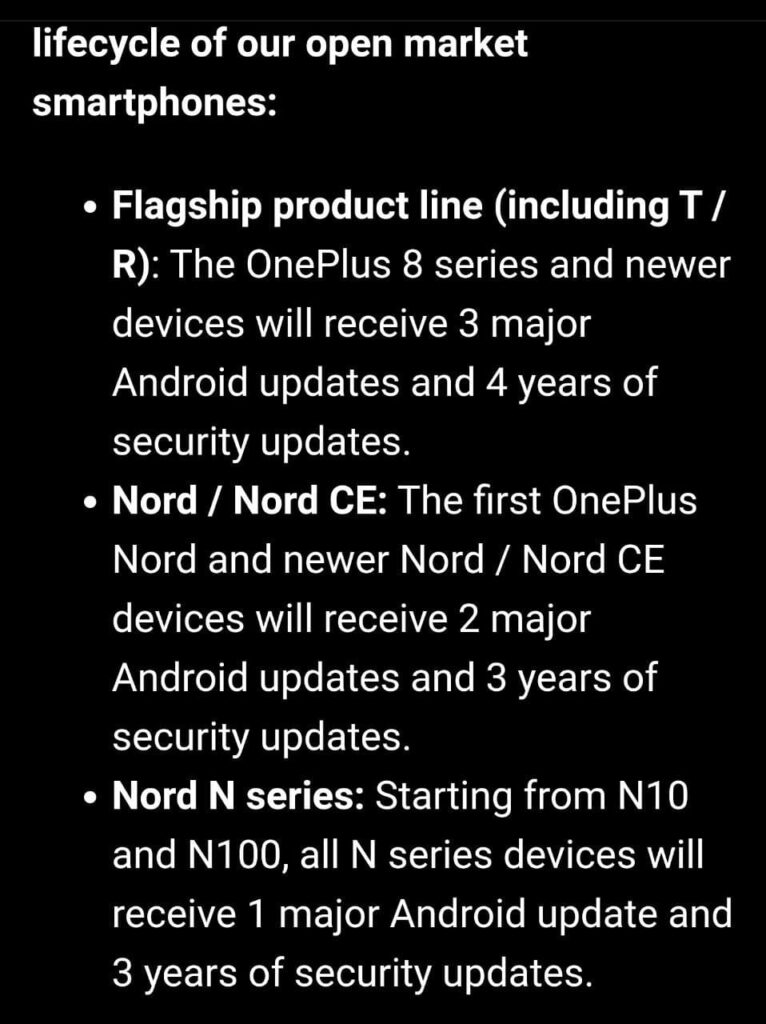 OnePlus update information
