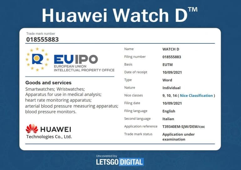 Huawei Watch D patent
