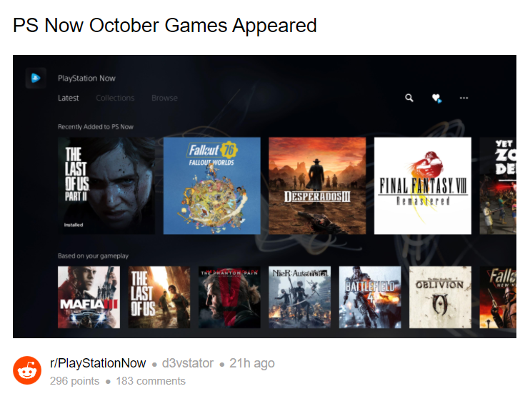 PlayStation Now October 2021 game leaked