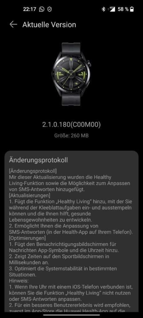 Huawei Watch GT 3 first update changelog
