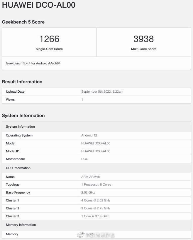 Huawei Mate 50 Pro Geekbench result