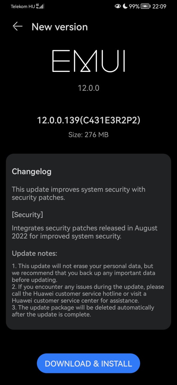 Huawei P30 Pro August 2022 patch update