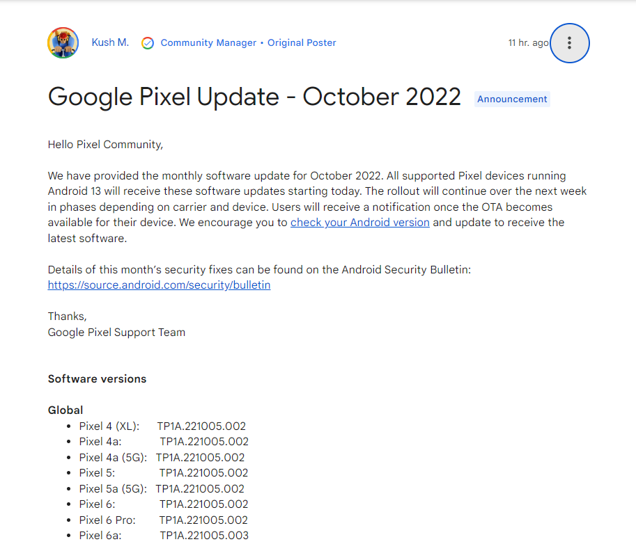 google pixel update