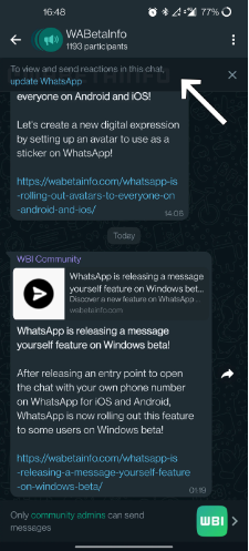 WhatsApp beta update